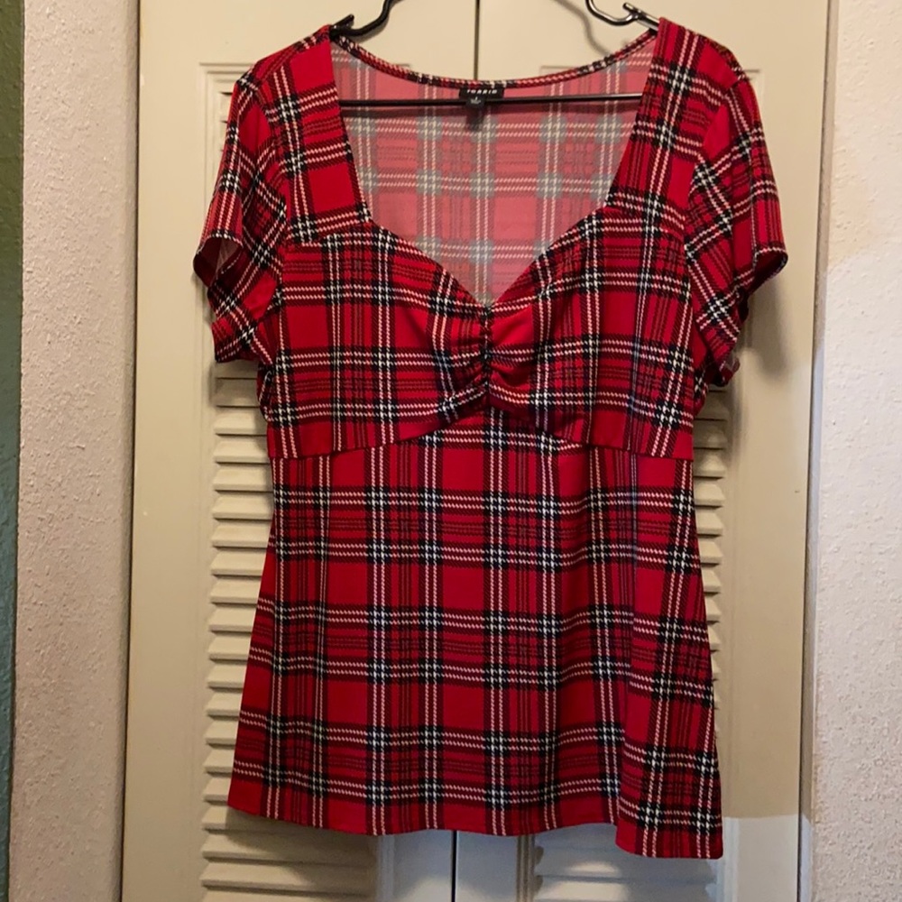 Torrid Red Plaid Fitted Babydoll Top Size 1